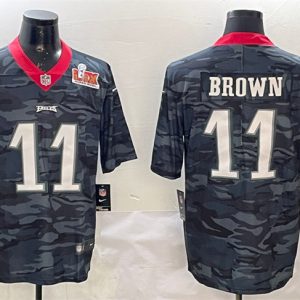 Philadelphia Eagles #11 A. J. Brown Black 2025 Super Bowl LIX Patch Camo Vapor Untouchable Limited Stitched Jersey