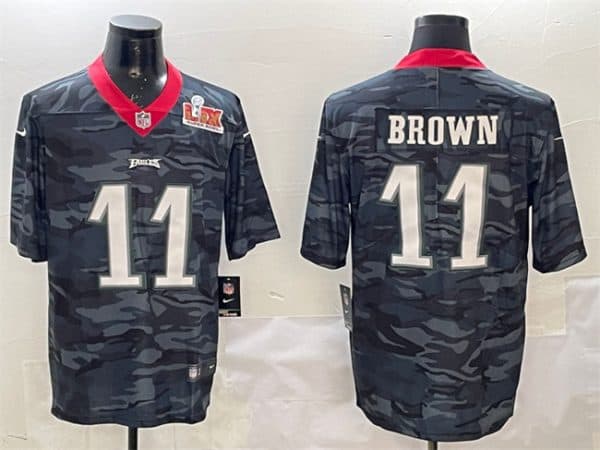 Philadelphia Eagles #11 A. J. Brown Black 2025 Super Bowl LIX Patch Camo Vapor Untouchable Limited Stitched Jersey