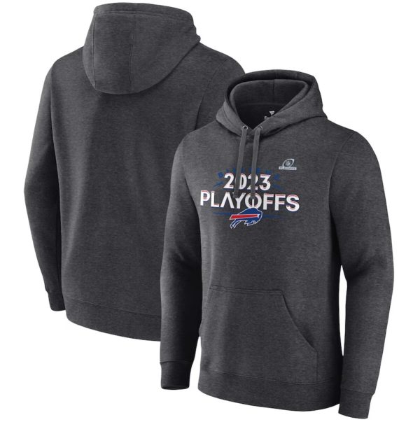 Buffalo Bills Heather Charcoal 2023 Playoffs Fleece Pullover Hoodie
