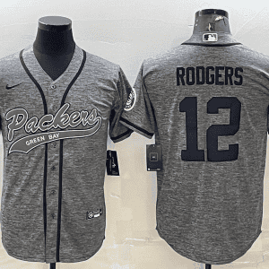 Green Bay Packers #12 Aaron Rodgers Grey With Patch Cool Base Stitched Baseball Jersey