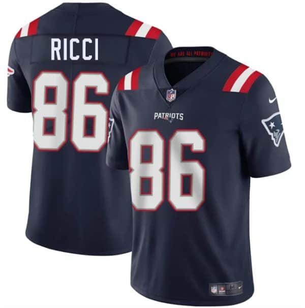 New England Patriots #86 Giovanni Ricci Navy 2025 Vapor Limited Stitched Jersey