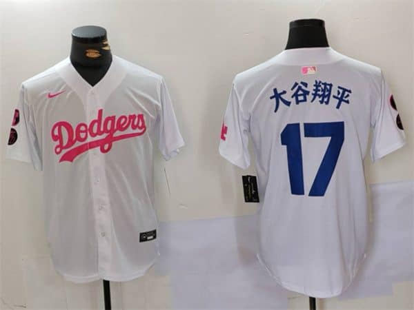 Los Angeles Dodgers #17 ´ó¹ÈÏèÆ½ White Pink Vin Kobe Patch Stitched Jersey