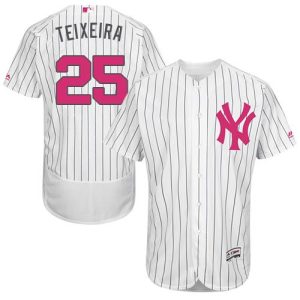 Yankees #25 Mark Teixeira White Strip Flexbase Authentic Collection 2016 Mother's Day Stitched Jersey