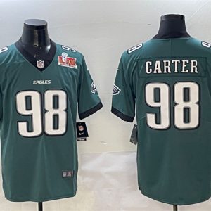 Philadelphia Eagles #98 Jalen Carter Green 2025 Super Bowl LIX Patch New Vapor Untouchable Limited Stitched Jersey