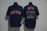 Boston Red Sox #50 Mookie Betts Navy Team Logo Print Cool Base Stitched Jersey