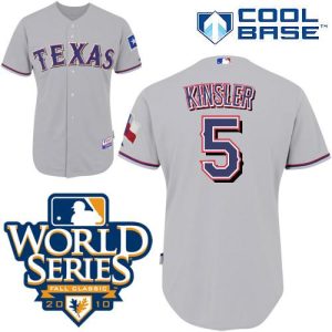 Rangers #5 Lan Kinsler Grey Cool Base W 2010 World Series Patch Stitched Jersey
