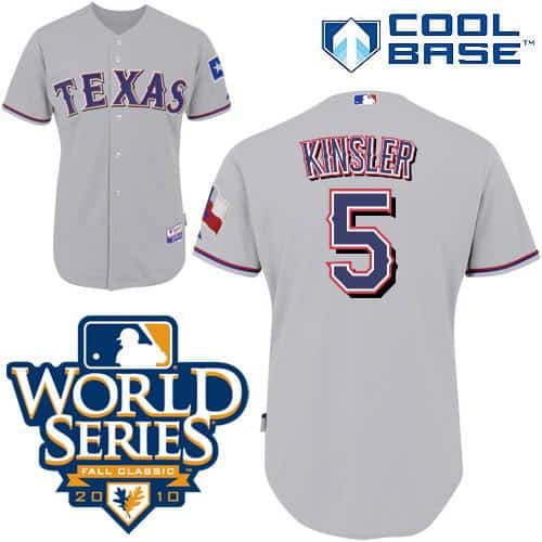 Rangers #5 Lan Kinsler Grey Cool Base W 2010 World Series Patch Stitched Jersey