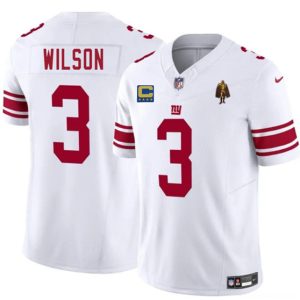 New York Giants #3 Russell Wilson White 2025 F.U.S.E. With 4-star C Patch And Walter Payton Patch Vapor Untouchable Limited Stitched Jersey