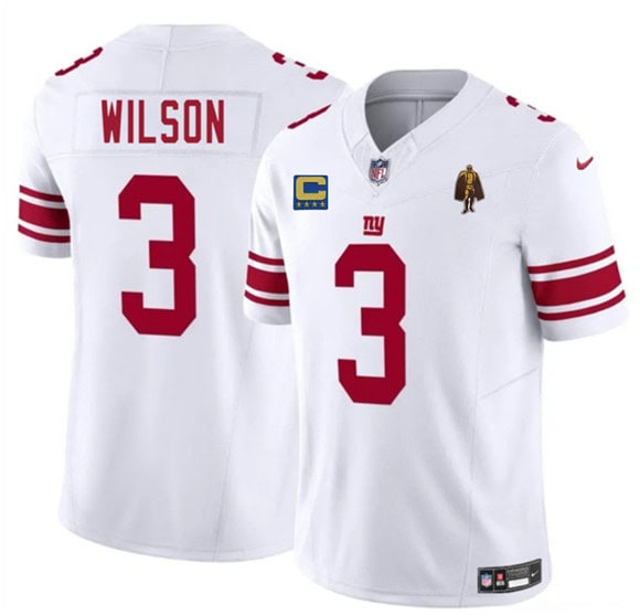 New York Giants #3 Russell Wilson White 2025 F.U.S.E. With 4-star C Patch And Walter Payton Patch Vapor Untouchable Limited Stitched Jersey