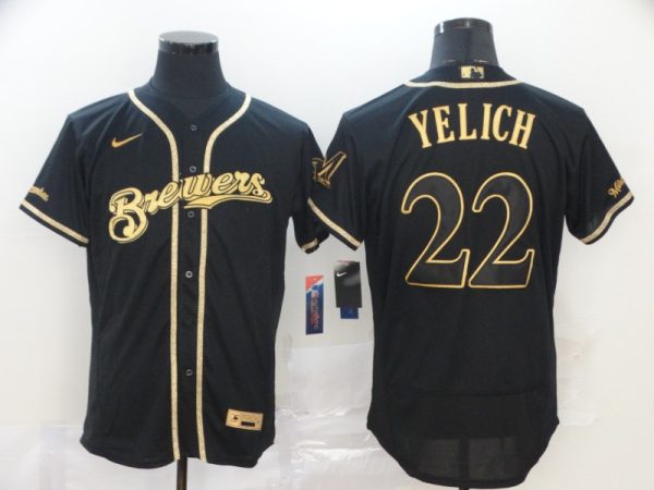Milwaukee Brewers #22 Christian Yelich Blank 2020 Black Golden Flex Base Stitched Jersey