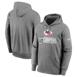 Kansas City Chiefs Gray Super Bowl LVII Champions Logo Fleece Pullover Hoodie