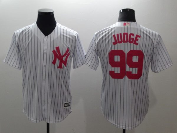 New York Yankees #99 Aaron Judge White Pink Cool Base Stitched Jersey