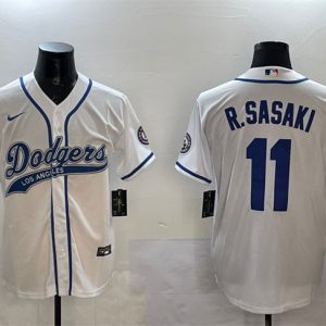 Los Angeles Dodgers #11 Roki Sasaki White With Patch Cool Base Stitched Jersey