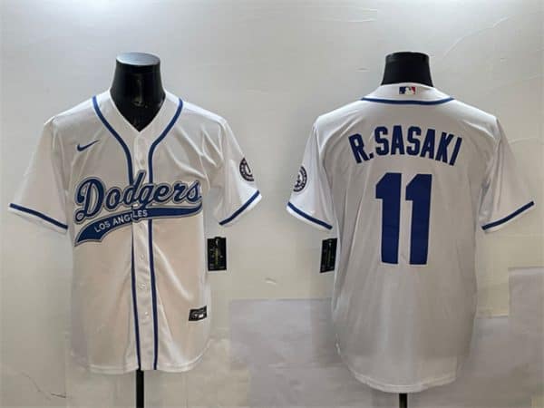 Los Angeles Dodgers #11 Roki Sasaki White With Patch Cool Base Stitched Jersey