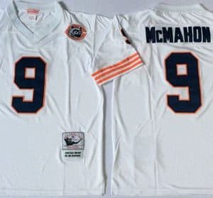 Mitchell Ness Bears #9 Jim McMahon White Big No. Throwback Stitched Jersey