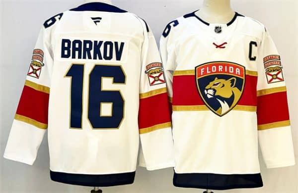 Florida Panthers #16 Aleksander Barkov White 2024-25 Home With C Patch Stitched Jersey