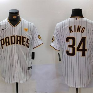 San Diego Padres #34 Michael King White With PS Patch Cool Base Stitched Jersey