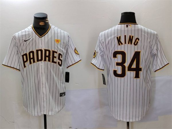 San Diego Padres #34 Michael King White With PS Patch Cool Base Stitched Jersey