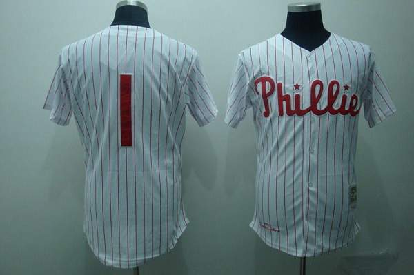 Mitchell And Ness Phillies #1 Richie Ashburn Stitched White Red Strip Throwback Jersey