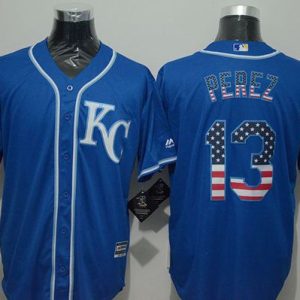 Royals #13 Salvador Perez Blue USA Flag Fashion Stitched Jersey