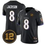 Baltimore Ravens #8 Lamar Jackson Black 2025 F.U.S.E Jacoby Jones Patch Vapor Limited Jersey