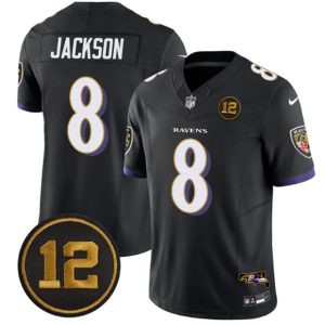 Baltimore Ravens #8 Lamar Jackson Black 2025 F.U.S.E Jacoby Jones Patch Vapor Limited Jersey