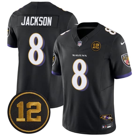 Baltimore Ravens #8 Lamar Jackson Black 2025 F.U.S.E Jacoby Jones Patch Vapor Limited Jersey