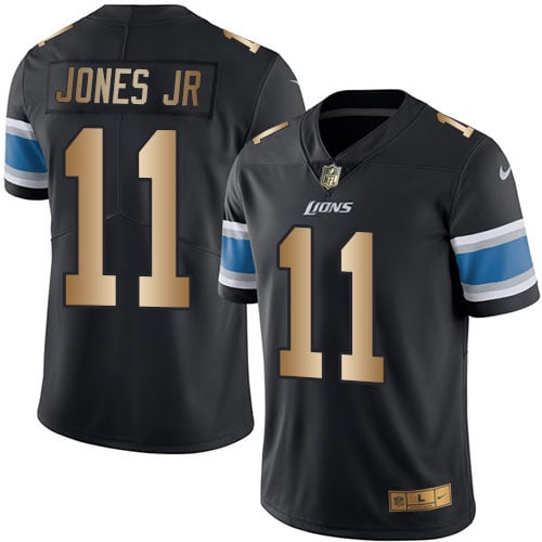 Lions #11 Marvin Jones Jr Black Stitched Limited Gold Rush Nike Jersey