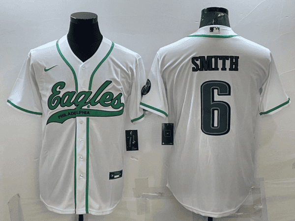 Philadelphia Eagles #6 DeVonta Smith White With Patch Cool Base Stitched Baseball Jersey