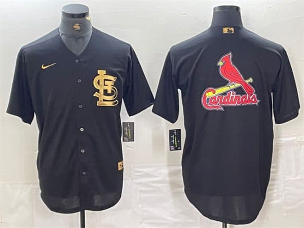 St. Louis Cardinals Black Team Big Logo Cool Base Stitched Jersey