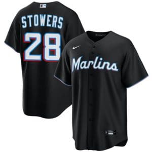 Miami Marlins #28 Kyle Stowers Black Cool Base Stitched Jersey