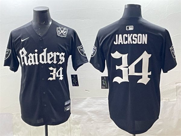 Las Vegas Raiders #34 Bo Jackson Black 'Gothic Sin City Shadows Edition' With 65th Anniversary Patch Vapor Limited Stitched Jersey