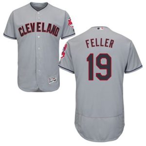 Indians #19 Bob Feller Grey Flexbase Authentic Collection Stitched Jersey