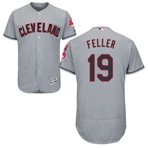 Indians #19 Bob Feller Grey Flexbase Authentic Collection Stitched Jersey