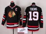Blackhawks #19 Jonathan Toews Black Autographed Stitched Jersey