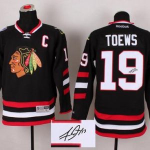 Blackhawks #19 Jonathan Toews Black Autographed Stitched Jersey