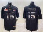 Kansas City Chiefs #15 Patrick Mahomes Black 2025 Super Bowl LIX Patch Shadow Vapor Limited Stitched Jersey