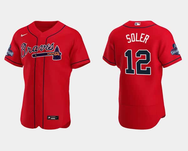 Atlanta Braves #12 Jorge Soler 2021 Red World Series Champions Flex Base Stitched Jersey