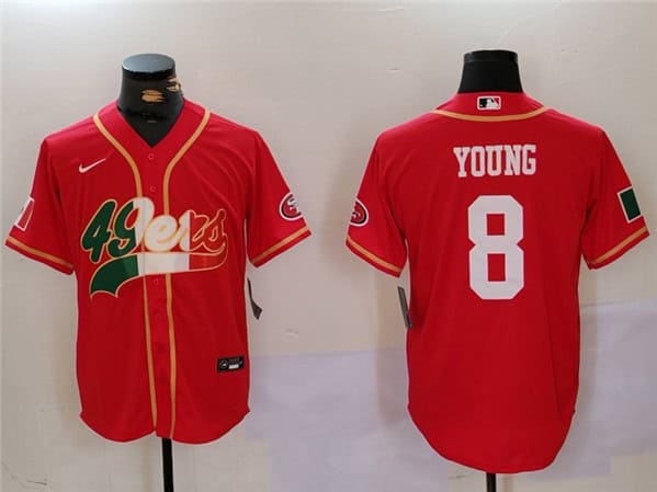 San Francisco 49ers #8 Steve Young Red Mexico With Patch Stitched Jersey