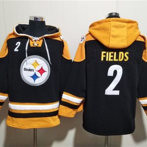 Pittsburgh Steelers #2 Justin Fields Black Ageless Must-Have Lace-Up Pullover Hoodie