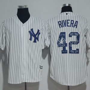 New York Yankees #42 Mariano Rivera White Team Logo Print Cool Base Stitched Jersey
