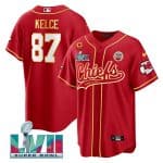 Kansas City Chiefs #87 Travis Kelce Red With 4-Star C Patch And Super Bowl LVII Patch Cool Bae Stitched Jersey