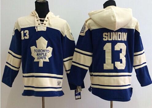Maple Leafs #13 Mats Sundin Blue Sawyer Hooded Sweatshirt Stitched Jersey
