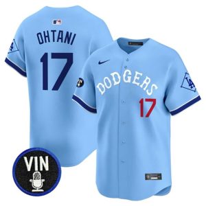 Los Angeles Dodgers #17 Shohei Ohtani Light Blue With Vin Patch Limited Stitched Jersey