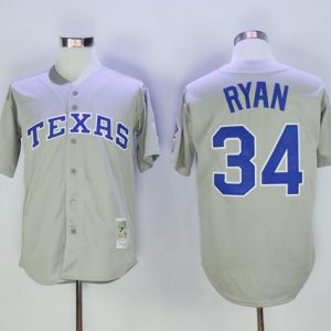 Mitchell And Ness Rangers #34 Nolan Ryan Stitched Grey Throwback Jersey