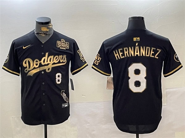 Los Angeles Dodgers #8 Enrique Hernandez Black Gold 2024 World Series With Vin California Patch Vapor Premier Limited Stitched Jersey