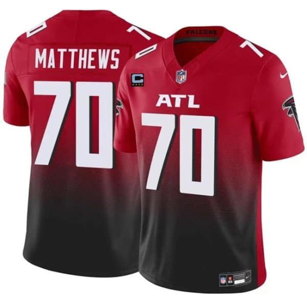 Atlanta Falcons #70 Jake Matthews Red Black 2024 F.U.S.E With 4-Star C Patch Vapor Untouchable Limited Stitched Jersey