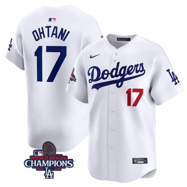 Los Angeles Dodgers #17 Shohei Ohtani White 2024 World Series Champions Home Limited Stitched Jersey