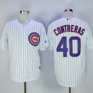 Cubs #40 Willson Contreras White Strip New Cool Base Stitched Jersey