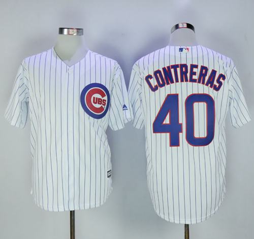 Cubs #40 Willson Contreras White Strip New Cool Base Stitched Jersey